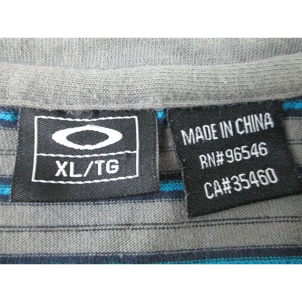 Oakley Polo Shirt Mens‎ XL Gray Blue Striped Short Sleeve Golf Casual Classic